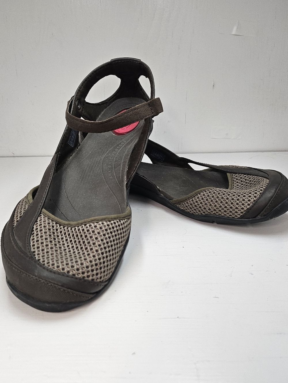 Teva Brown Mesh Mary Jane Flats with Ankle Strap
